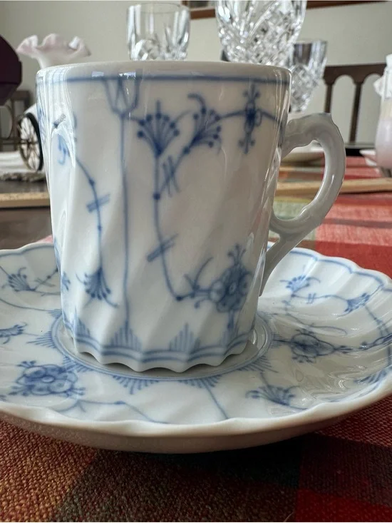 Porsgrund Bogstad Stråmønster Blue Fluted/Straw‎ Pattern Cup Saucer