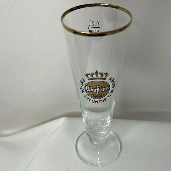 Warsteiner Beer Bier Glass 8 Ounces Gold Black Logo Premium German Deutschland