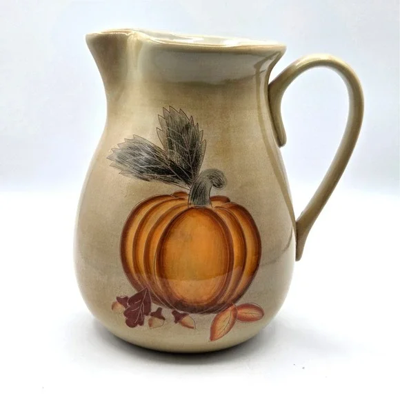HARVEST 2004 CLAY PITCHER-THANKSGIVING FALL AUTUMN PUMPKIN POTTERY HOME DECOR‎