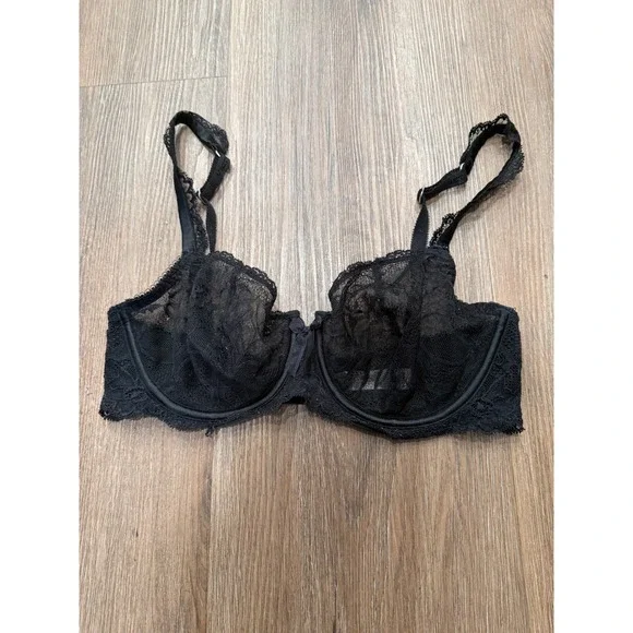 Victorias Secret‎ Black Floral Lace Unlined Demi Bra Underwire 34D