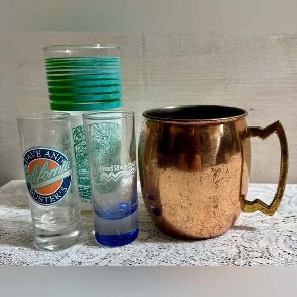 Copper Mug with Handle,‎ Shot Glasses, Vintage Glass