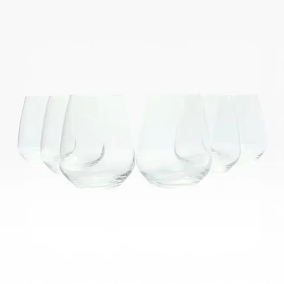 Luigi Bormioli “Crescendo” Set of 6 Stemless Wine Glasses 4 3/4” 23oz Signed