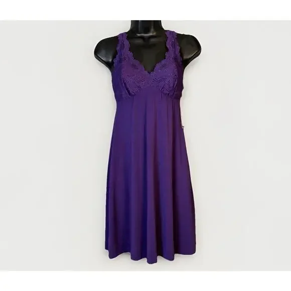 NEW Fleur't Belle Epoque SM Lace Back Stretch Dress Chemise Pinot Purple‎ Fairy