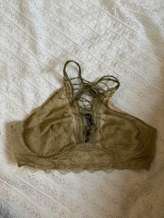 Victoria's Secret Olive Green Lace Bralette Strappy Back XL Wireless Bralette
