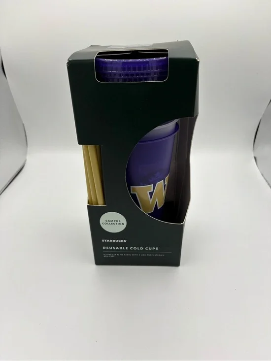 Starbucks Campus Collection Washington Huskies Reusable Cold Cups (5) New
