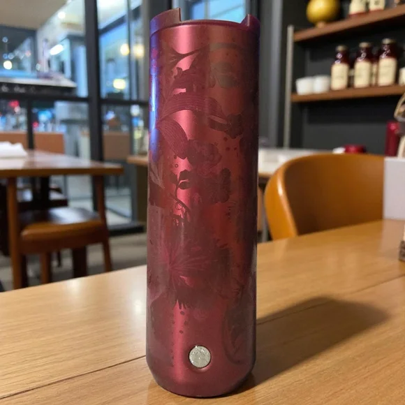 2020 Starbucks Fuchsia Plum Maroon Floral Insulated Hot Cold CoffeeTumbler 16 Oz