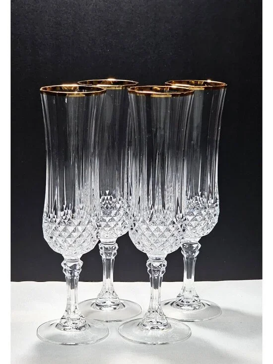 4 Cristal D'Arques Longchamp Champagne Flutes Glasses 8