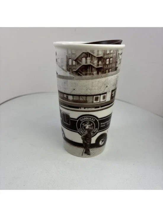 Starbucks 1912 Pike Street Seattle Ceramic Traveler 16 ounce Coffee Cup Tumbler