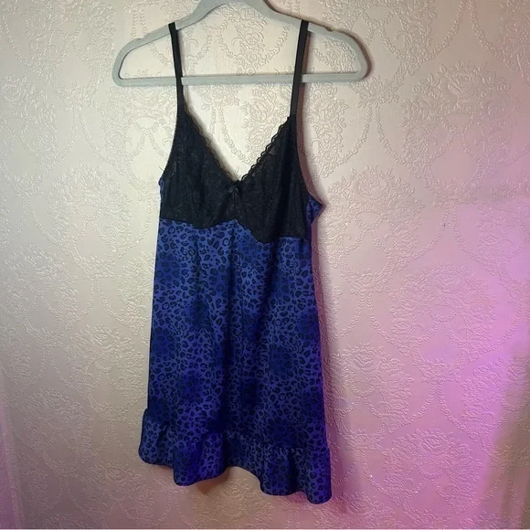 Blue and Black Lace Slip Dress Body Form 1x leopard nightie