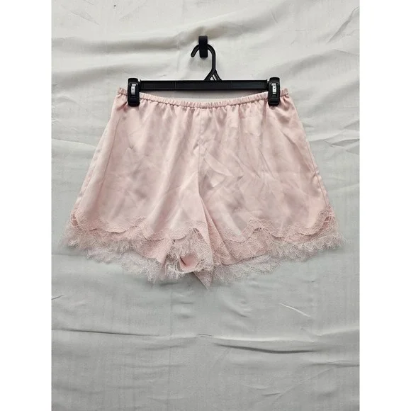 A New Day Womens Lace Trim Satin Pajama Shorts Pink Polyester Blend Size Medium
