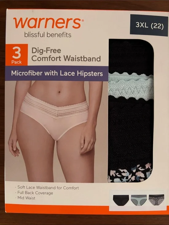 WARNERS MICROFIBER AND LACE HIPSTER PANTIES