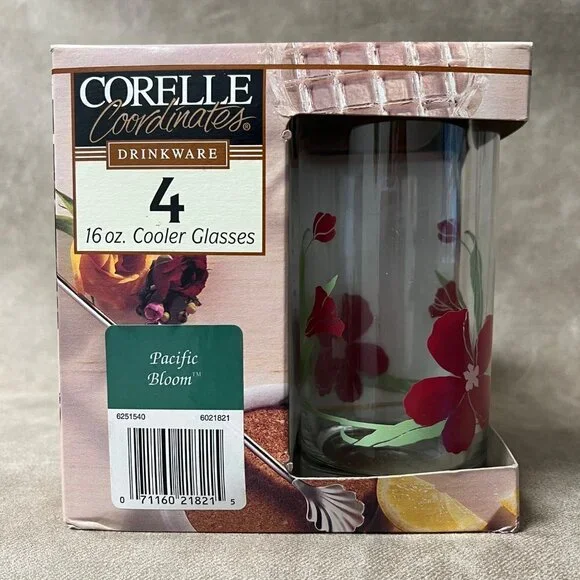 NEW 4 Corelle Pacific Bloom 16-oz Cooler GLASSES Weighted Bottom Drinkware