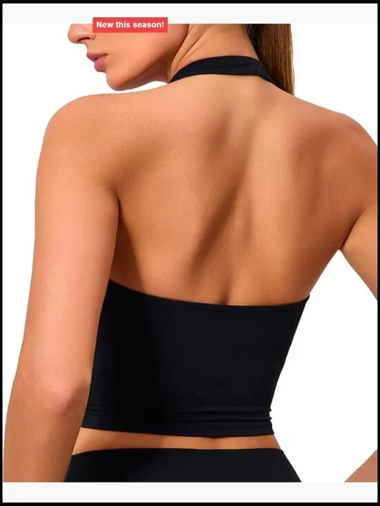 Halter Sports Bra Longline Yoga Bra Cropped Shirt Workout Tank Top with
