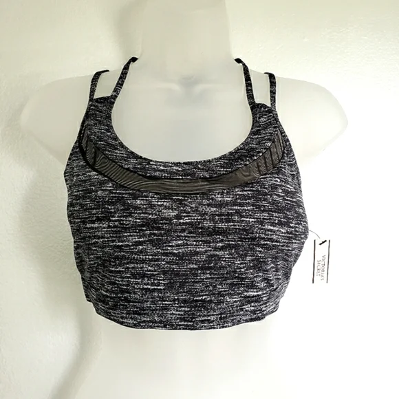 Victoria's Secret Sports Bra Size L Black White Mesh Panel Strappy Racerback NEW