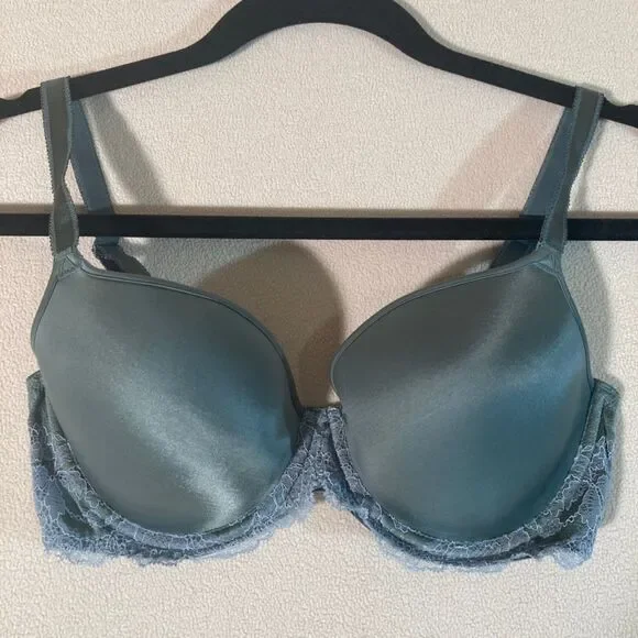 Wacoal Embrace Lace T-Shirt Bra 32DD Dark‎ Sage Green Seamless Underwire Padded