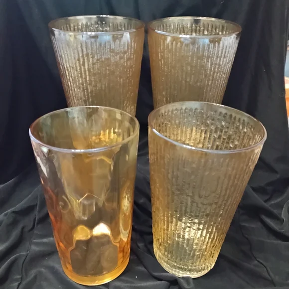 Vintage Set of Jeannette Tree Bark 3~Jeanette Carnival Glass-Honeycomb-Gold 1
