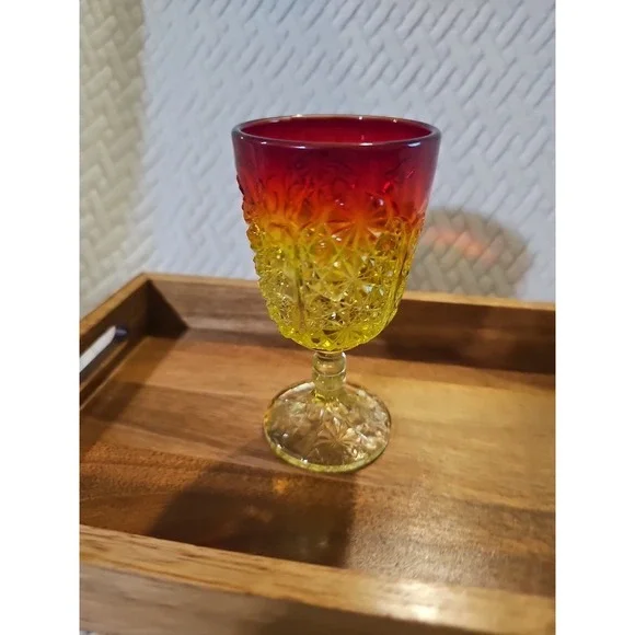 Vintage MCM LG Wright Amberina Cordial Glass Daisy Pattern 4¾