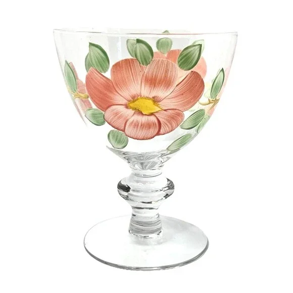 Franciscan Desert Rose Hand Painted Goblet Pink Floral Stemmed Glass 5” VTG
