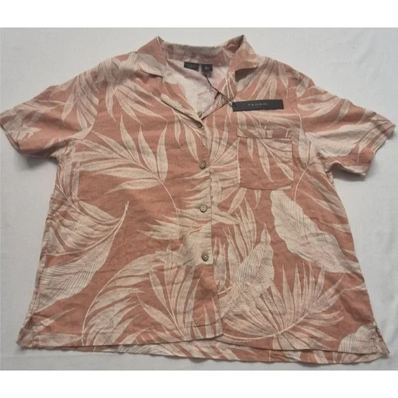 NWT Tahari Sleepwear women's‎ peach tropical print pajama top LG linen blend