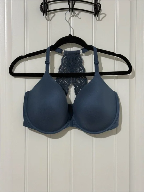 Victoria's Secret Demi Slate Blue Lace Racerback T-Shirt Bra