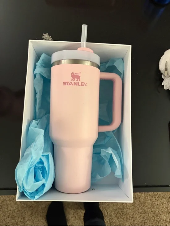 Stanley Light Pink Insulated Travel Mug with Handle and Straw