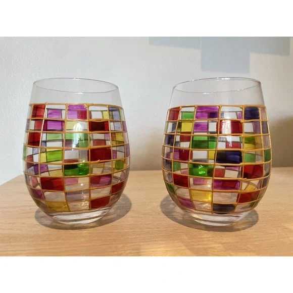 Renaissance‎ Stained Glass Wine Glasses Set of 2 – Colorful Stemless Drinkware