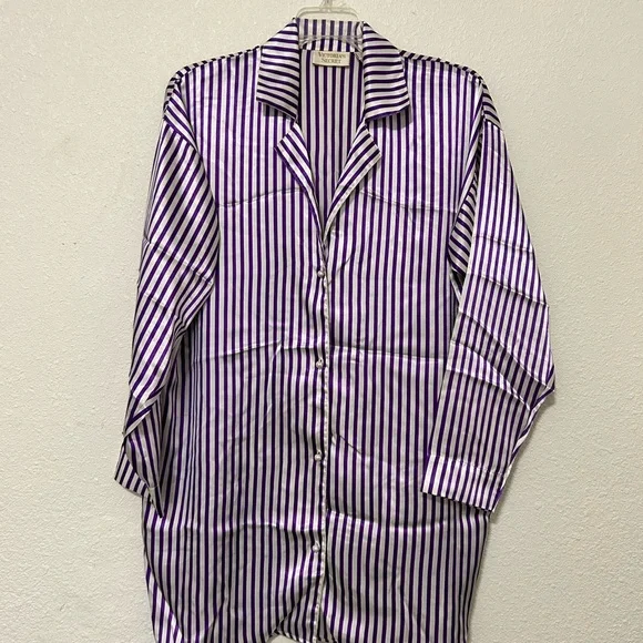 Vintage Victoria's Secret‎ Statin Oversized Sleep Shirt- Purple Stripe- Small