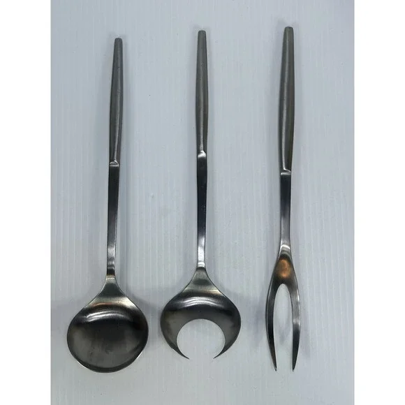 Vintage Kalmar Mid-Century Modern Salad Server Set &‎ Fork Italy Stainless Steel