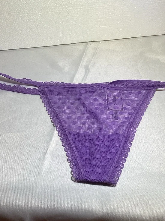 PINK Victoria's Secret Purple Sheer Dotted Lace Thong