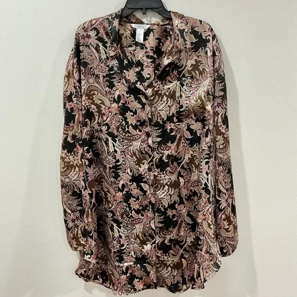 Vintage Vanity Fair Satin Chemise XL Floral Paisley  Nightgown Lingerie 90's