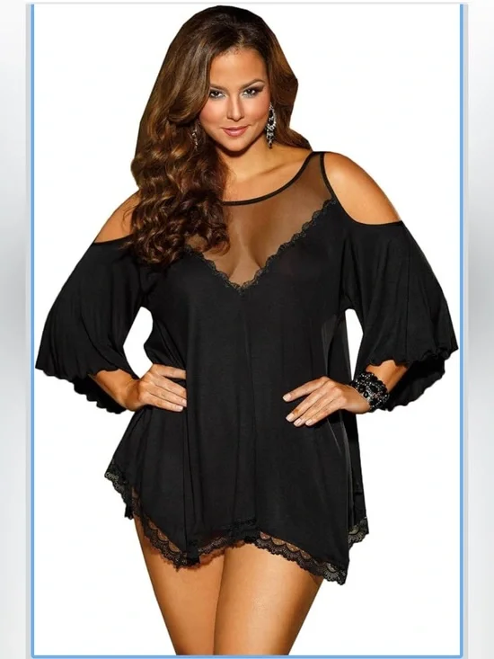 Shirley of Hollywood Black Jersey Knit Sleepshirt (Plus Size)