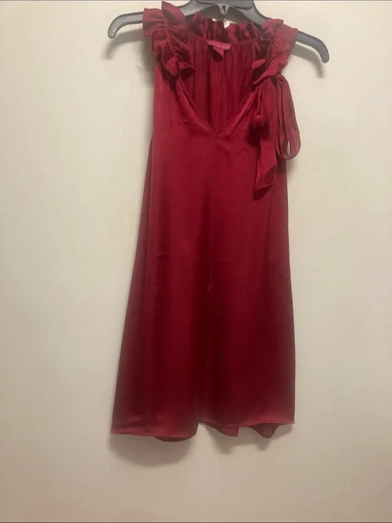 Sunny Leigh Crimson Ruffle-Trim Sleeveless Slip lingerie