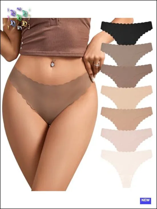 Seamless Thongs No Show Underwear Soft Ribbed Invisible Panties Wave Edge Multi