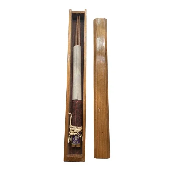 Vintage Japanese‎ Natural Ironwood Chopsticks in Wooden Box Tennen Tetsuboku
