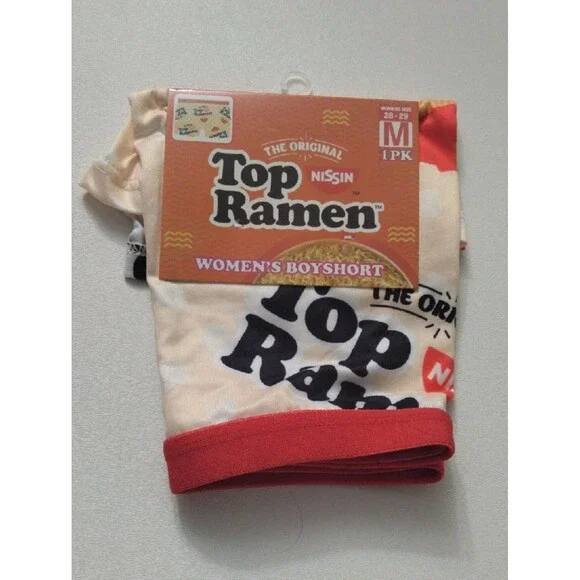 Top Ramen Women's Boyshorts  Cream With Black And Red Letters Novelty Size M New