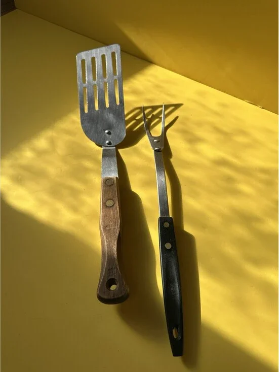 Vintage Stainless Spatula & Serving Fork with Wooden Handles 13