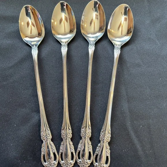 4 Oneida Raphael‎ Iced Teaspoons Distinction Deluxe Stainless Flatware 7 1/2