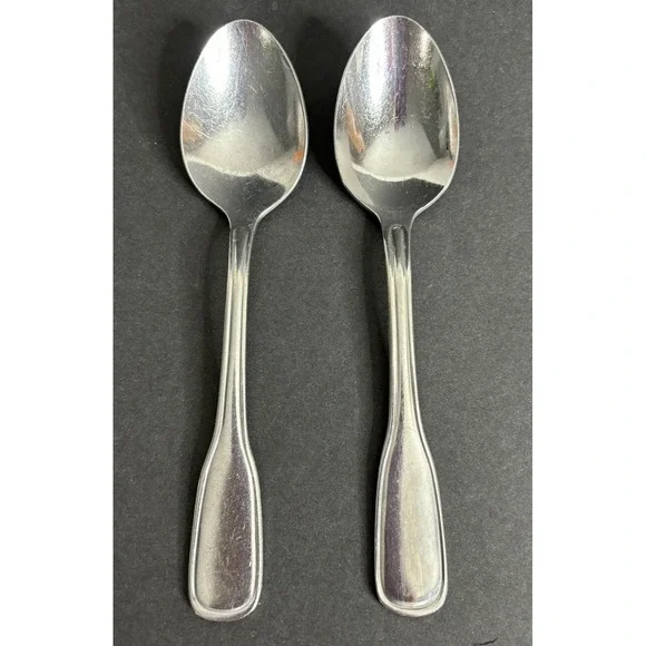 2 Oneida Stanford Place Oval Soup Spoons Stainless Flatware Minimalist 7 1/2
