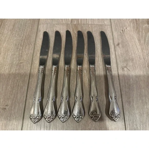 6 Pcs Oneida Arbor Rose Knives Stainless Dinner Butter Knife Set Lot‎