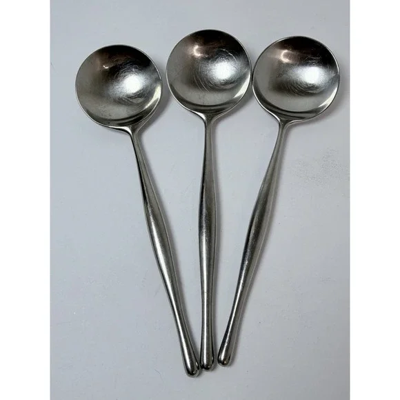 Lauffer Design 3 Stainless Round Bowl Soup Spoon Gumbo Towle Norway Lot‎ Of 3