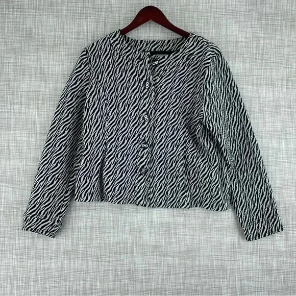 Charter Club Womens Size L button up jacket zebra print 1922