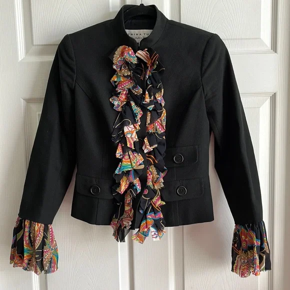 Trina Turk Black Blazer Jacket‎ with Silk Trim / SZ 2