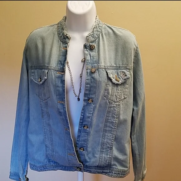 Chico's Jeweled Denim Boho Western Embellished Jacket Size Small