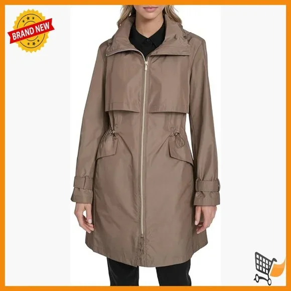 Waterproof Trench Coat with Stow Away Hood, Adjustable Fit
