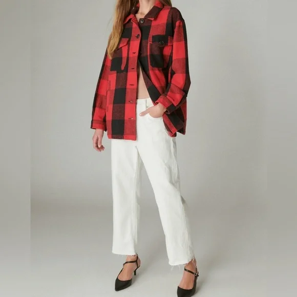 LUCKY brand oversized plaid shirt jacket buffalo red size S