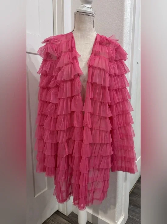 Betsey Johnson Torrid Pink Tulle Ruffle Tiered Kimono Mesh Jacket Plus Size 2