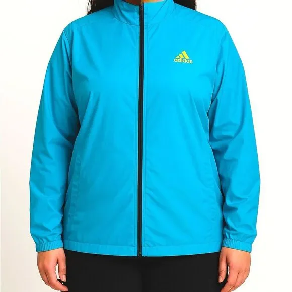 Adidas windbreaker running jacket zip aqua blue neon green athletic L