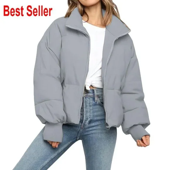 Cropped Puffer Jacket Quilted Oversized Y2K Chic Winter Coat Outerwear