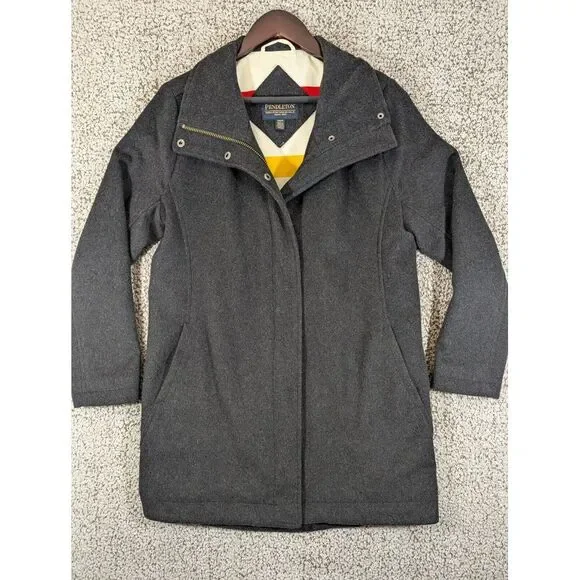 Pendleton Women's Water Resistant Cascade Wool Campbell Pea Coat Charcoal Size S