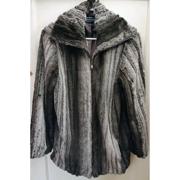 Montanaco Gray Faux Fur Zip Jacket Coat Women's Medium